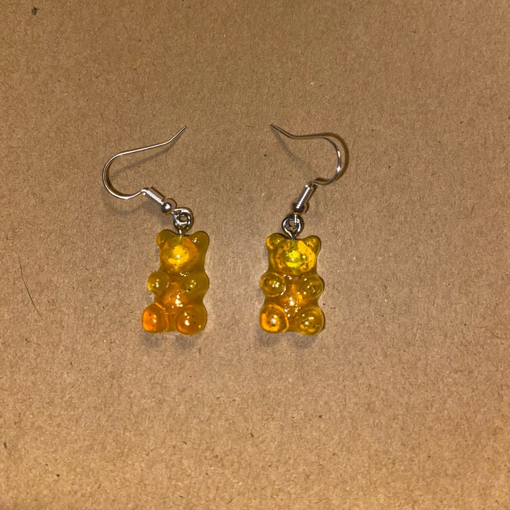 ☀️3/$9☀️ Yellow and Orange Ombré Glitter Resin Gummy Bear Dangle Earring